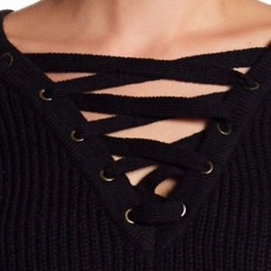 F21 Black Lace Up Front Sweater